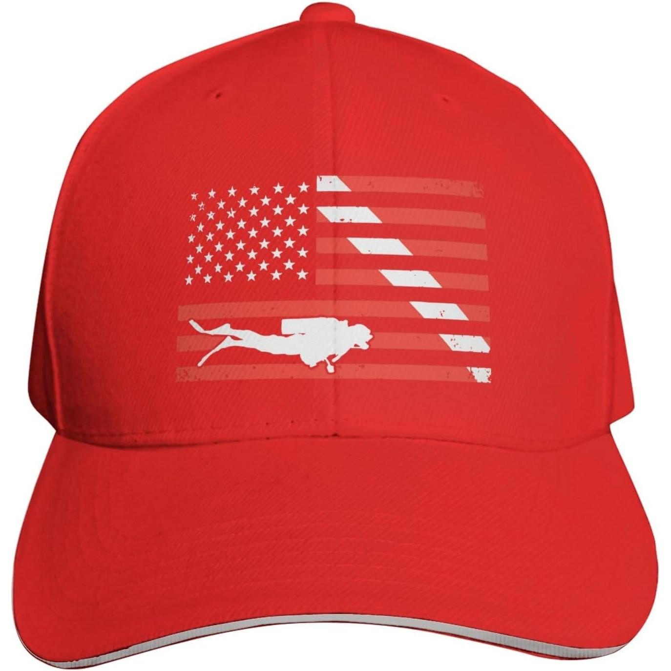 Потертая американская флаг-дайвер из пуха Кепка для подводного плавания Бейсболка Унисекс Полиэстер Повседневная Регулируемая Кепка Adjustable красный