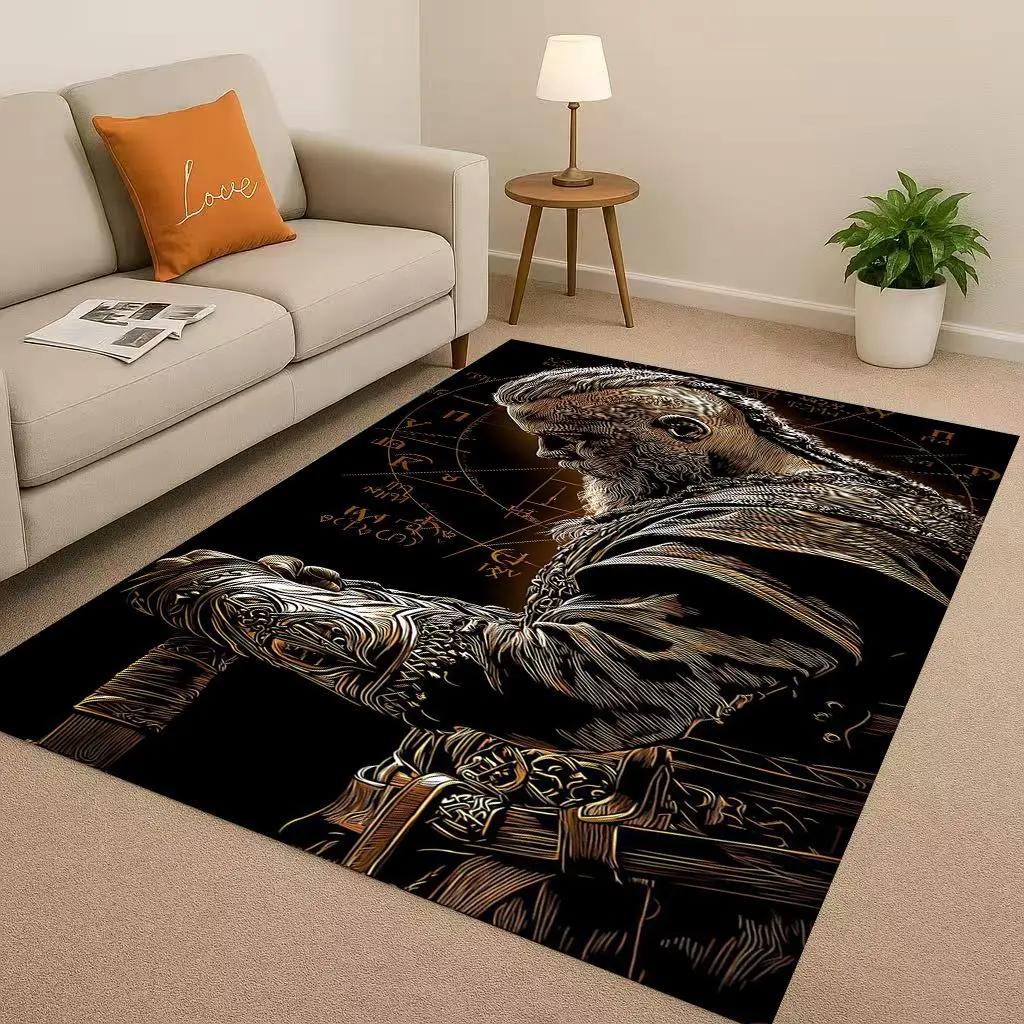 3D severský vikingský totem Vegvisir runa Valhalla Valknut Protiskluzový koberec do obývacího pokoje Měkký koberec do ložnice k pohovce, Domácí rohožka
