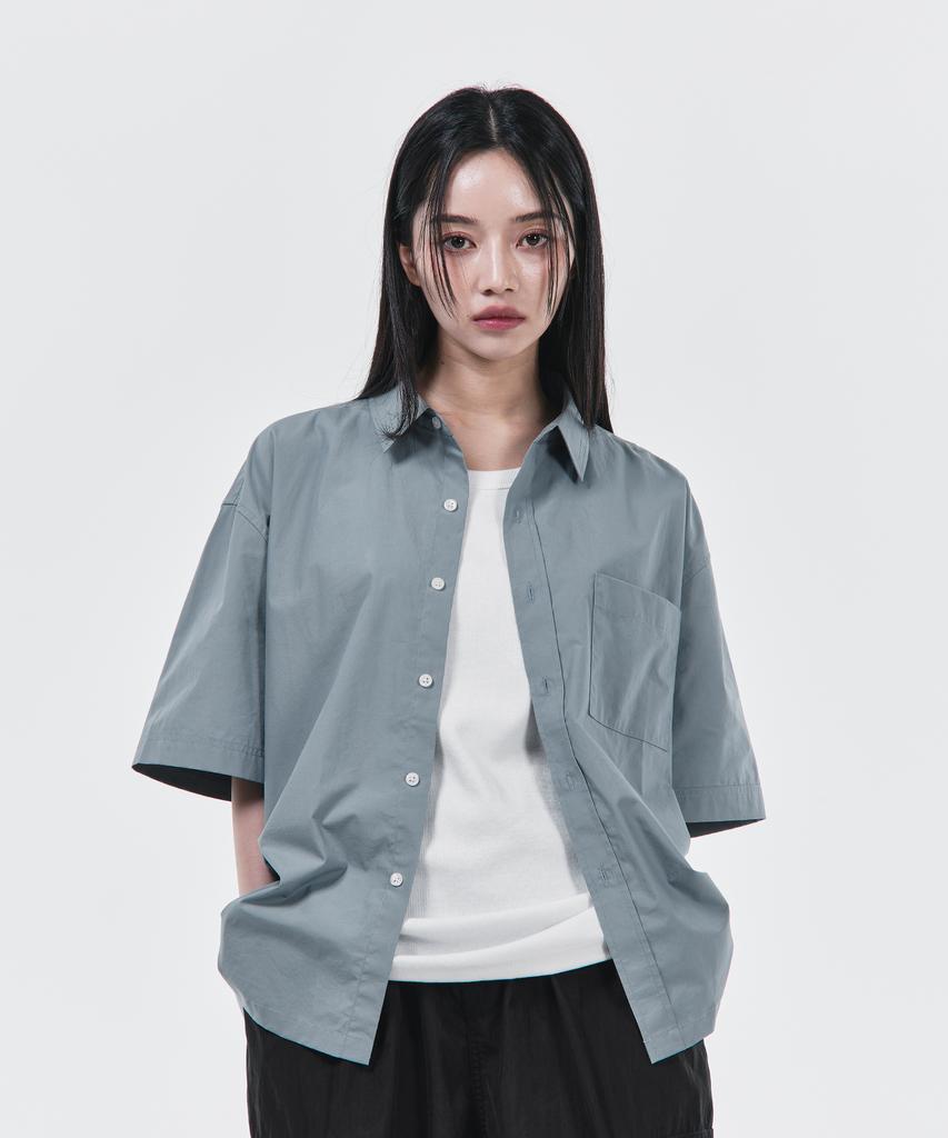SIGNATURE Summer Oxford Crop Half Shirt [Blue]