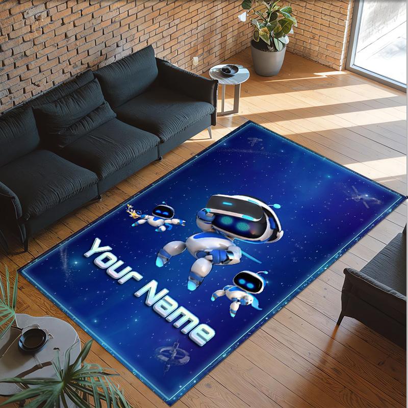 Personalized Crystal Velvet Carpet Custom Name Text,Astro Bot Anti Slip Area Rug For Home Decoration
