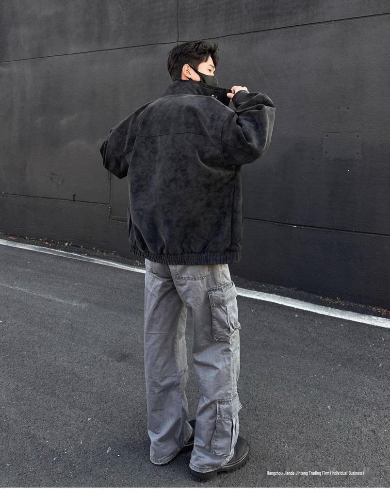 SWAMP AREA Matte Velvety PU Leather Men's Retro American Workwear Jacket - Autumn/Winter Style