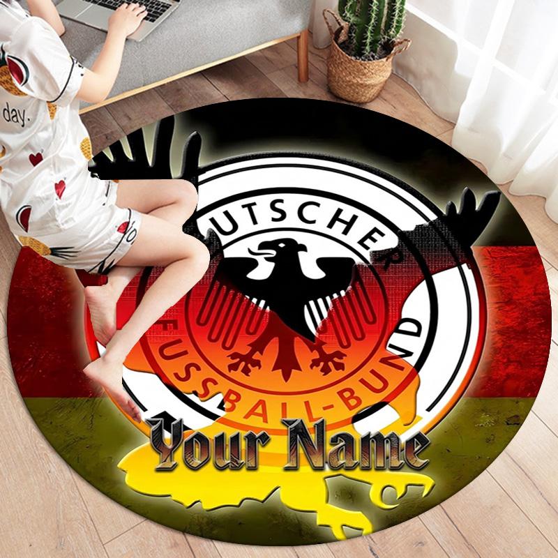 German Football Crest Custom Name Round Area Rug Carpet Rug For Living Room Bedroom Sofa Playroom Decor Nonslip Floor Mat