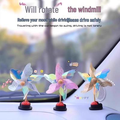 Set of 3 Colorful Windmill Car Ornaments – Rotates with the Wind for Interior Decoration