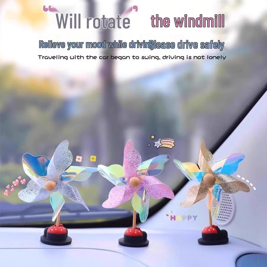 Set aus 3 bunten Windmühlen-Autoornamenten – Dreht sich mit dem Wind zur Innendekoration