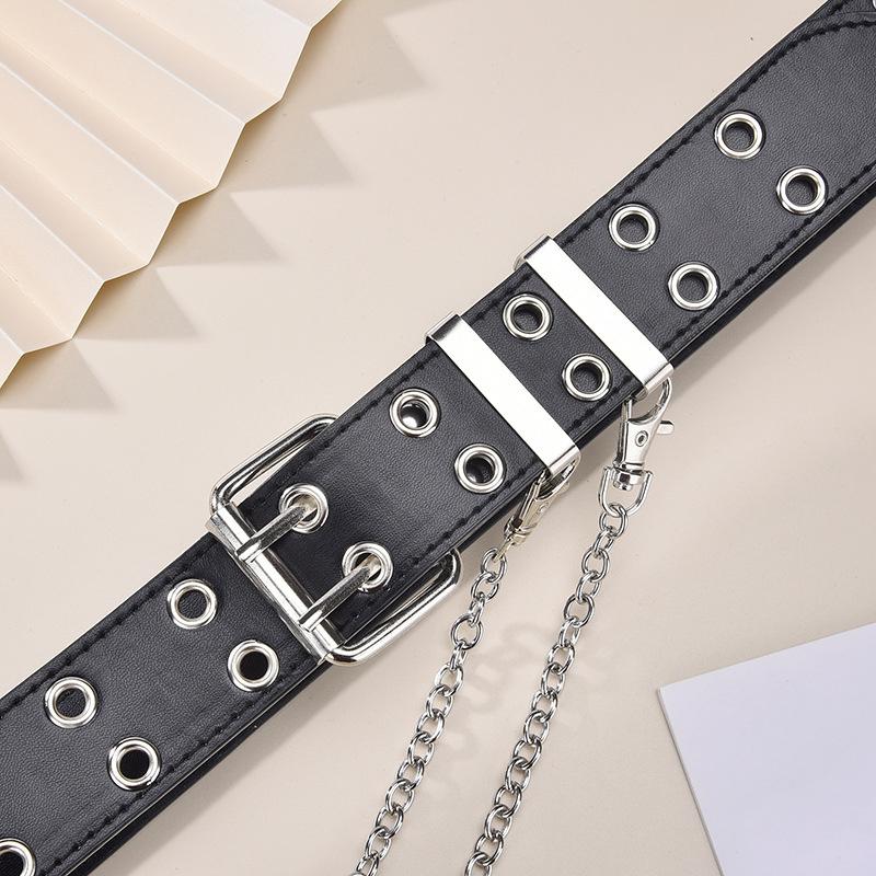 Women Gothic Punk Waist Belt Alloy Chain Design Silver Pin Buckle White Black Blue Waistband Jeans Skirt Waist Belt Girls Gift