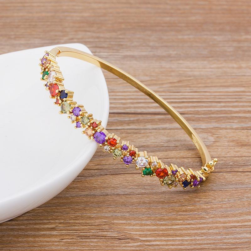 AIBEF 2021 New  Charm Rainbow Rhinestone Bangles Copper Zirconia Cuff Bracelets High Quality Jewelry Gift For Women Girls