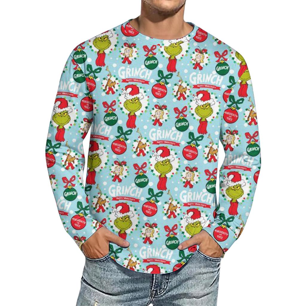 Men's Christmas Printed Imitation Cotton Long-sleeved Shirt