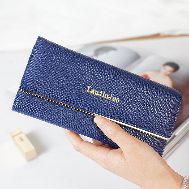 Women's Long Wallet - European & American Style, Multi-Card Slot, Letter Buckle Clutch, Simple Tri-Fold Coin Purse