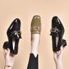 High Heels Women's Spring New Round Head Thick Heel Work Shoes Cow Patent Leather One Pedal Middle Heel Leather Shoes