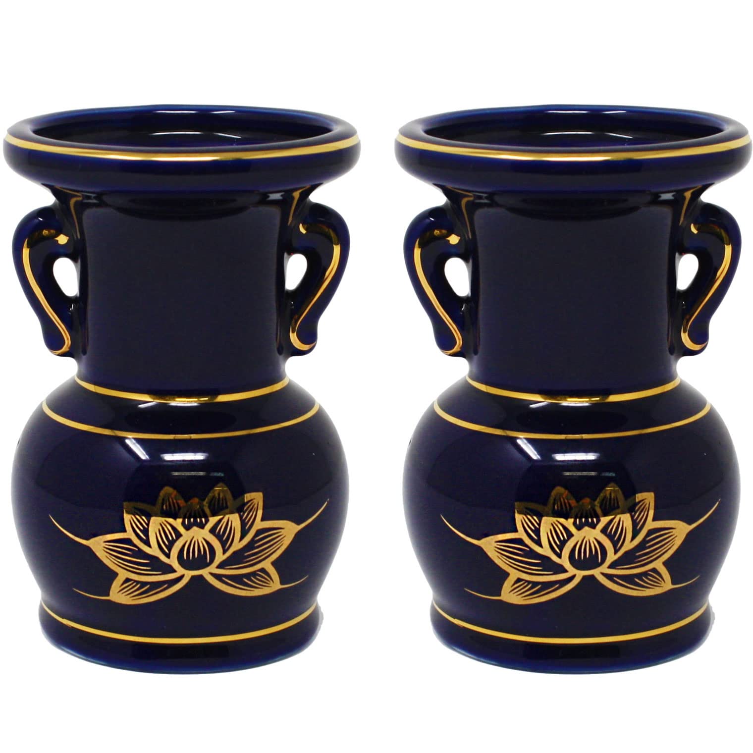 

A&K Buddhist Altar Flower Vase, 2-Piece Set (PairLapis Lazuli LotusNavy Blue) for Buddhist Altars, Flower Vase for Offerings (7cm Diameter x 10.5cm