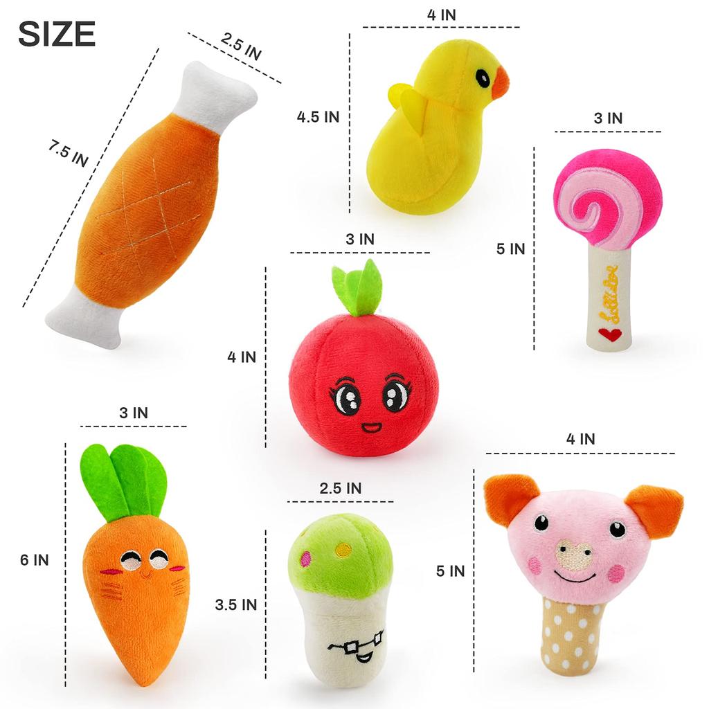 LEGEND SANDY 14 Pack Dog Squeaky Toys Cute Stuffed Plush Snacks and Vegetables Dog Toys for Puppies Small Dogs