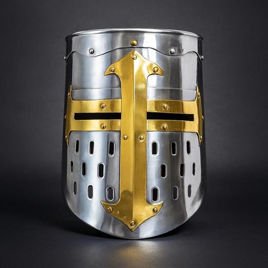 

Ручной работы Средневековый великий шлем XIV века Идеально подходит для ярмарки эпохи Возрождения, косплея, LARP, костюма на Хэллоуин Аутентичная реплика стальных доспехов