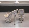 16.5Cm Heel 7Cm Platform Transparent Crystal Sandals Sexy Stage Show Women Banquet Shoes
