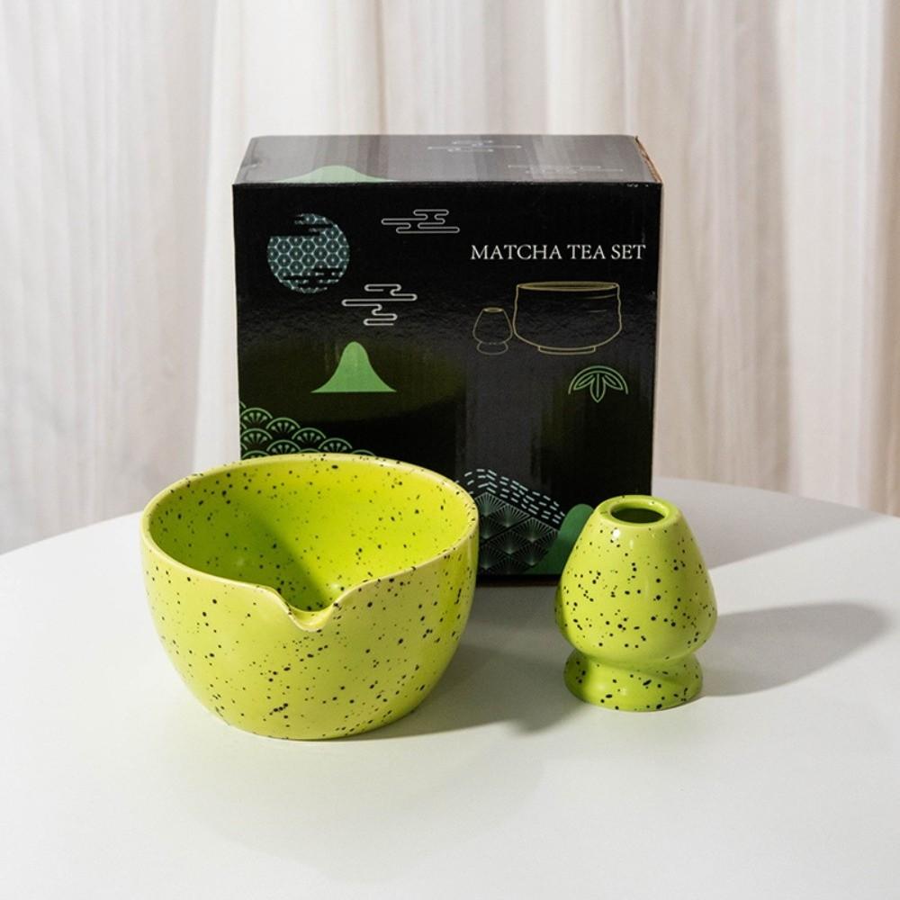 New Ceramic Matcha Bowl with Pouring Spout Dots Matcha Making Kit Reusable Matcha Whisk Holder Tea Lovers