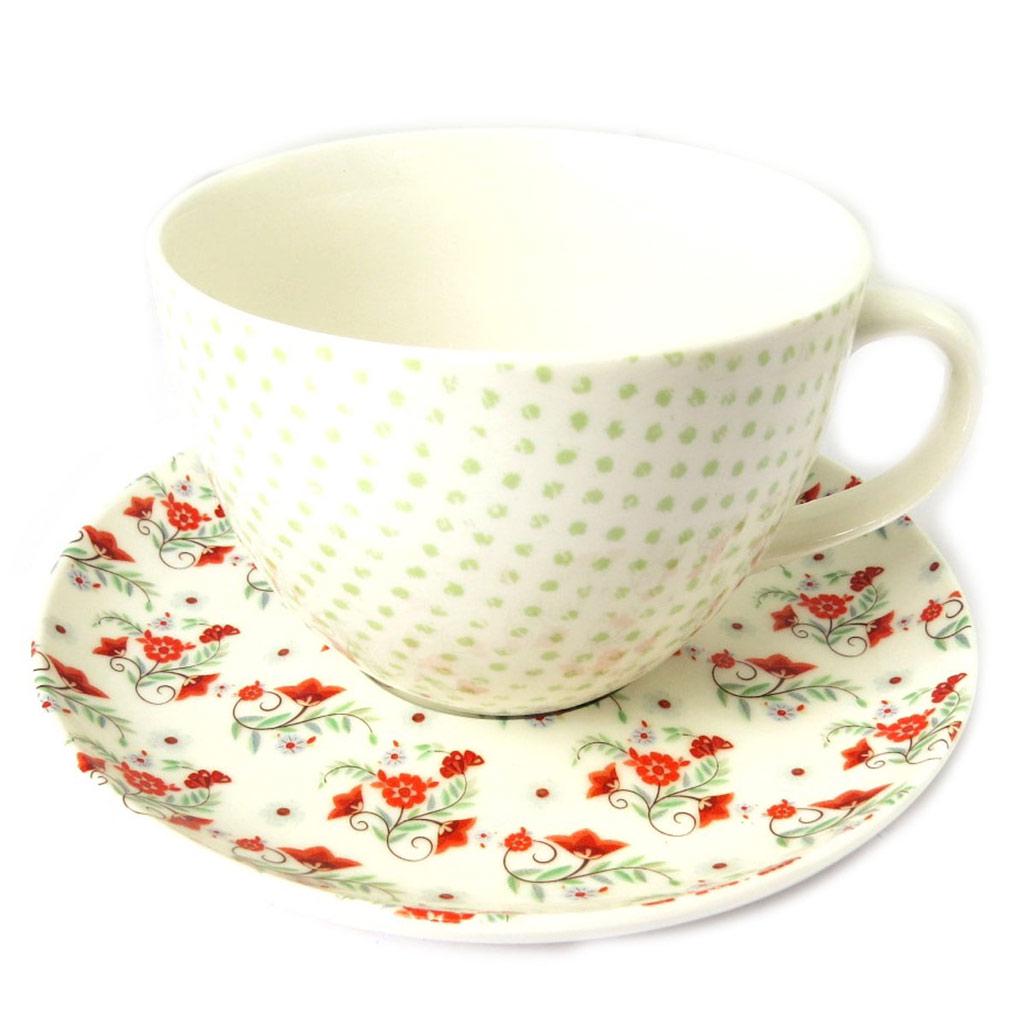 

Les Trésors De Lily [N8496] - чашка + блюдце Vintage Design бежево-красный liberty - чашка 11x7 см зелёный