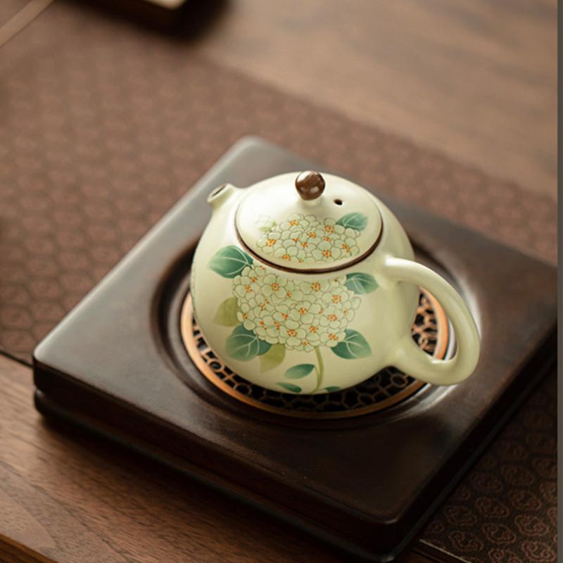 150ml Traditional Ru Kiln Ceramic Teapots Ball Hole Filter Xishi Tea Pot Handmade Flowers Pattern Beauty Kettle Chinese Tea Set