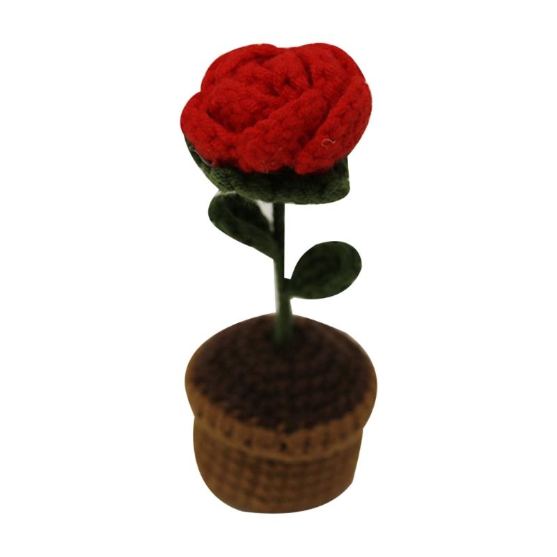 Crochet Heart Shape Flower In Pots Knitted Wool Mini Flower Potted Plant Romantics Ornament for Valentines Day Gift
