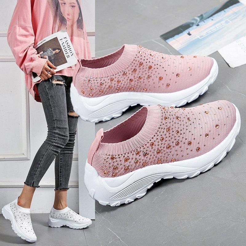 European and American Foreign Trade Large-size Single Shoes 2024 Summer New Solid-color Rhinestone Foot Cover Casual Round Head Low-top Comfortable Si