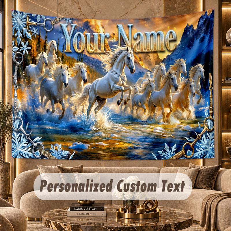 Horse (301) Theme Personalized Tapestry Custom Name Text Wall Hanging Tapestry Home Background Decoration