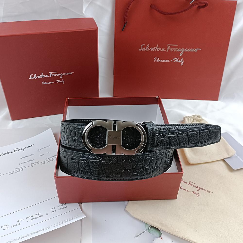 Salvatore Ferragamo 3,5cm Pánský pásek Luxusní značka Designový pásek Oblek Džíny Formální Značkový Dárková krabička