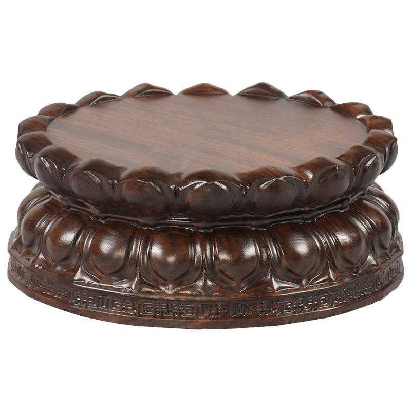 Ebenholz Guanyin Bodhisattva Lotus Sockel, Massivholz geschnitzter runder Opfertablettständer