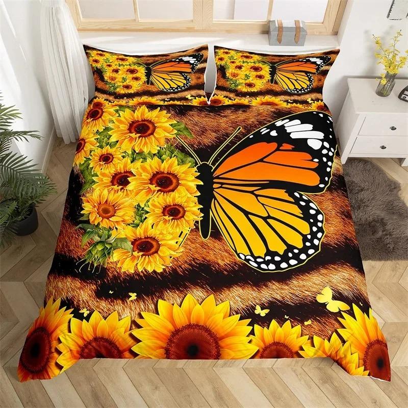 Sunflower Highland Cow Duvet Cover Western Farm Animal Bedding Set Cowhide Comforter Cover Microfiber Twin King Queen Bedclothes