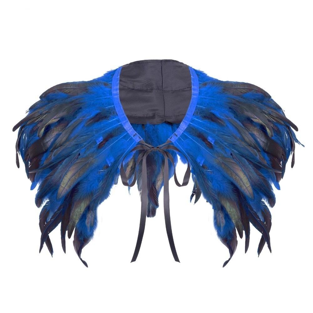 Punk Feather Shrug Shawl Adjustable Shoulder Fake Collar Fashion Feather Shawl  Stage Show синий