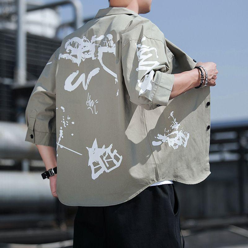 

Мужские рубашки, летние рукава три четверти, верхняя одежда в стиле сафари, верхняя одежда в стиле ретро, ​​свободная дышащая спортивная рубашка мужская 3XL хаки/зелёный