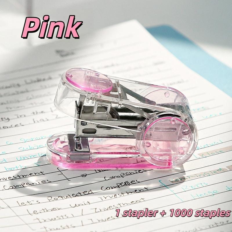1PC Mini Transparent Crystal Design Manual Stapler Compact Portable with 1000pcs Standard Staples 24/6 Stationery