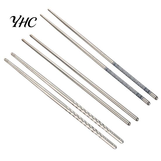Chopstick 3 Pairs Stainless Steel Reusable Silver Flower Printed Non-slip Chopsticks Tableware Chinese 3 Pairs