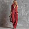 Ärmelloser Kapuzen-Jumpsuit für Damen mit V-Ausschnitt und Reißverschluss vorne, lockerer Passform und großen Taschen für den Alltag