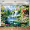 2D Colorful Flower Forest Waterfall Lake Background Cloth