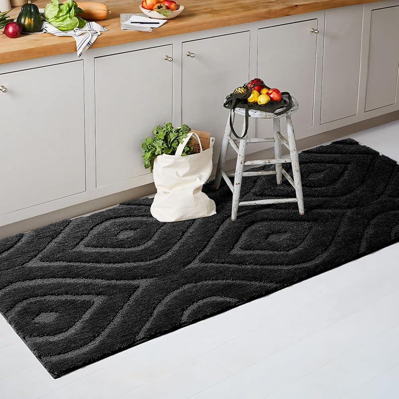 DEXDE Bathroom Rugs Runner 24x47 Long Bathroom Rug Non Slip Soft Washable Large Bath Mats for Bathroom Bedroom Hallway K 24 x47 чёрный