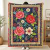 Bohemian Patchwork Style Vintage Floral Blanket Printed Flannel Soft Warm Cozy Season Nap Bed Sofa Travel Camping Gift Adult Kid