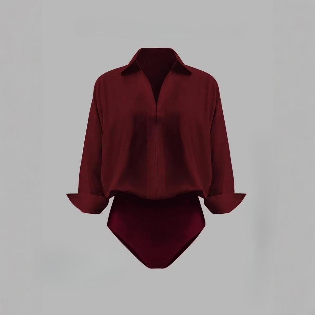 Women's V Neck Long Sleeve Slim Fit Bodysuit with Solid Color Casual Work Top