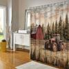 Farmhouse Shower Curtain - Rustic Tractor & Red Barn Forest Scene, Realistic Art, Polyester Fabric