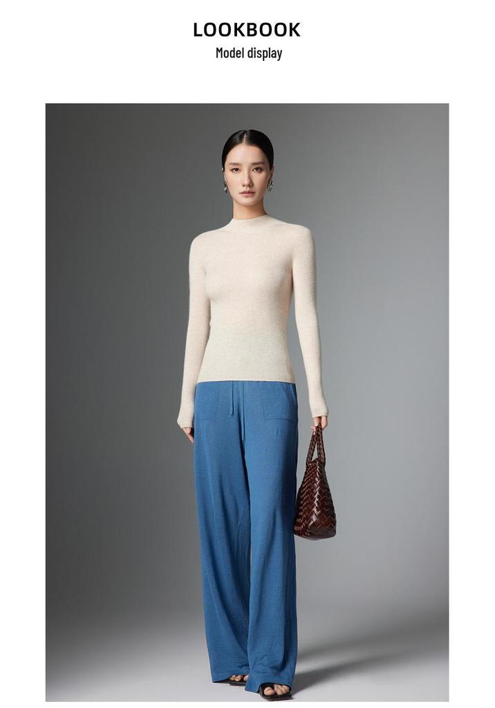 Women's Slim Fit Cashmere High Neck Knit Pullover - Warm Seamless Base Layer Sweater for Autumn and Winter