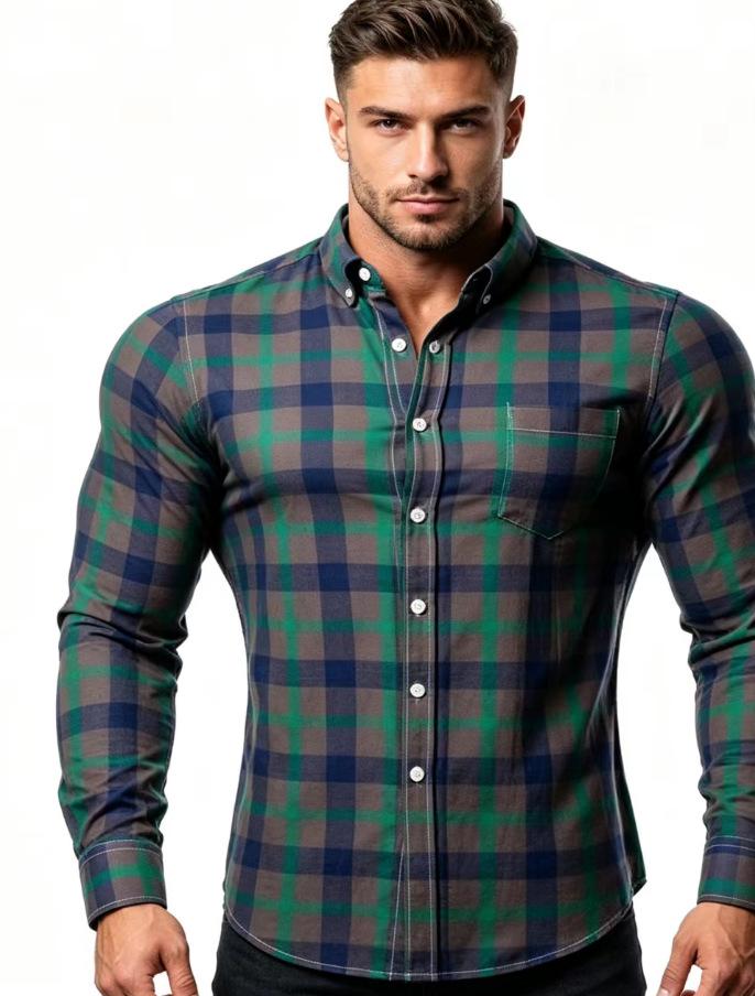 Men Fashion Plaid Long Sleeve Casual Plus Size Mens Shirt