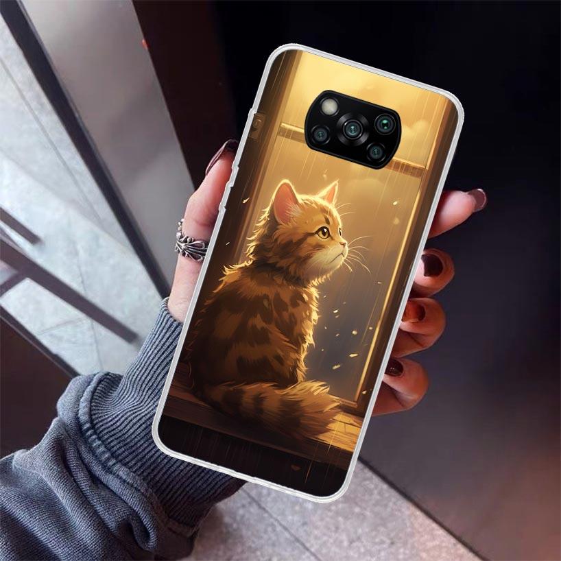 Anime Cat Rain Animal Phone Case For Xiaomi Poco X5 X6 X7 Pro F7 Ultra M7 Redmi 15C 15 13C 13 12C 12 10 10C 10A 9 9C 9T 9A Cover