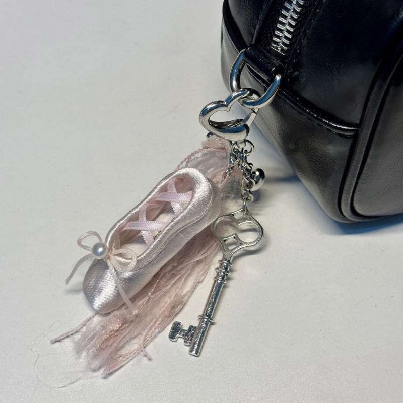 Elegant Ballet Shoe Keychain Handmade Dance Gift For Ballet Lovers With Pearls And Satins Finish for Bag Purses Backpack