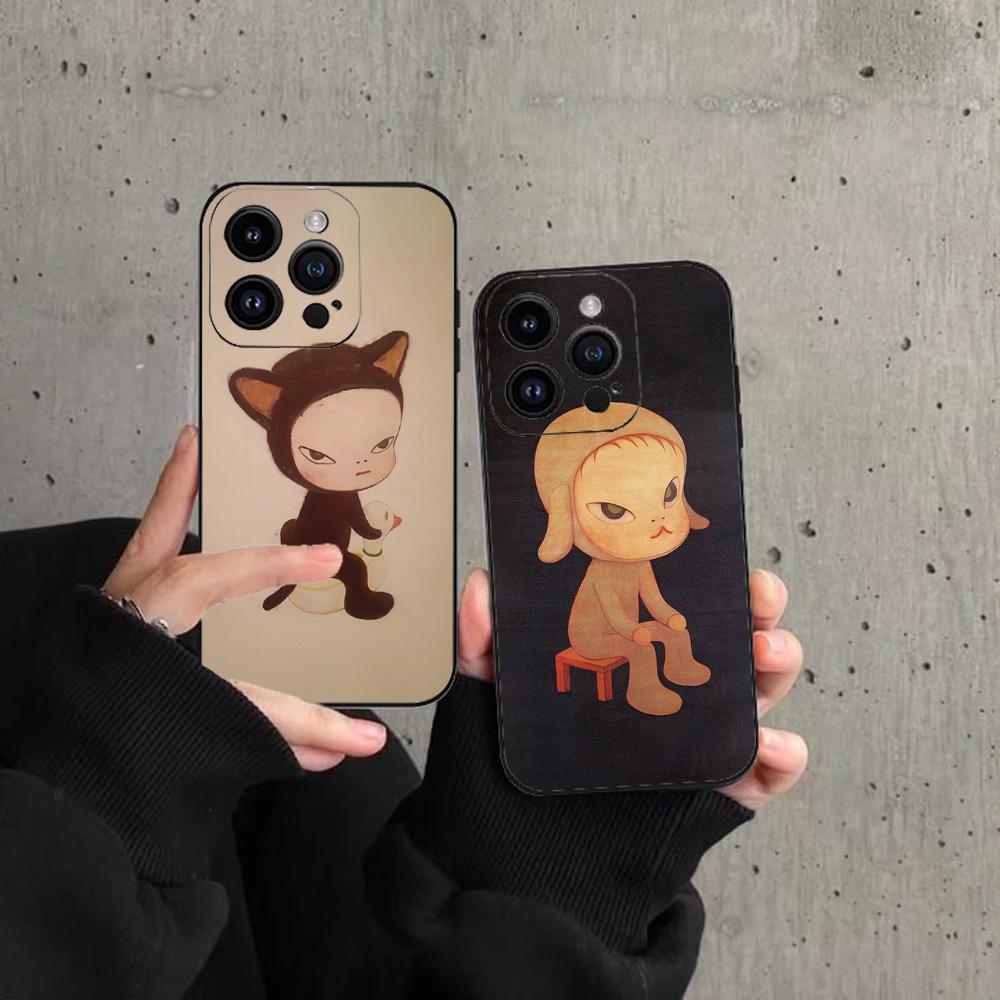 Yoshitomo-Nara Phone Case For IPhone 16,15,14,13,12,11,XS,XR,X,8,7,Pro,Max,Plus,mini Silicone Black Cover