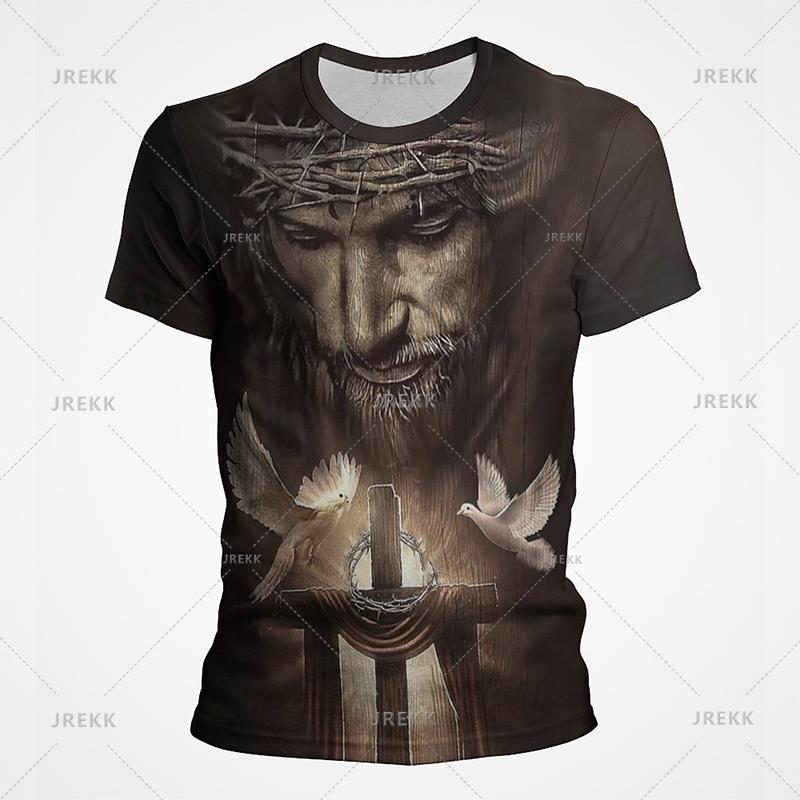 Summer Round Neck 3D Christ Jesus Print Top Fashionable Casual Short Sleeved Men's T-shirts