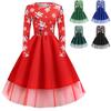 Stylish Women's Christmas Costume Midi Dress With Charming Santa Bow And Elegant A-line Design