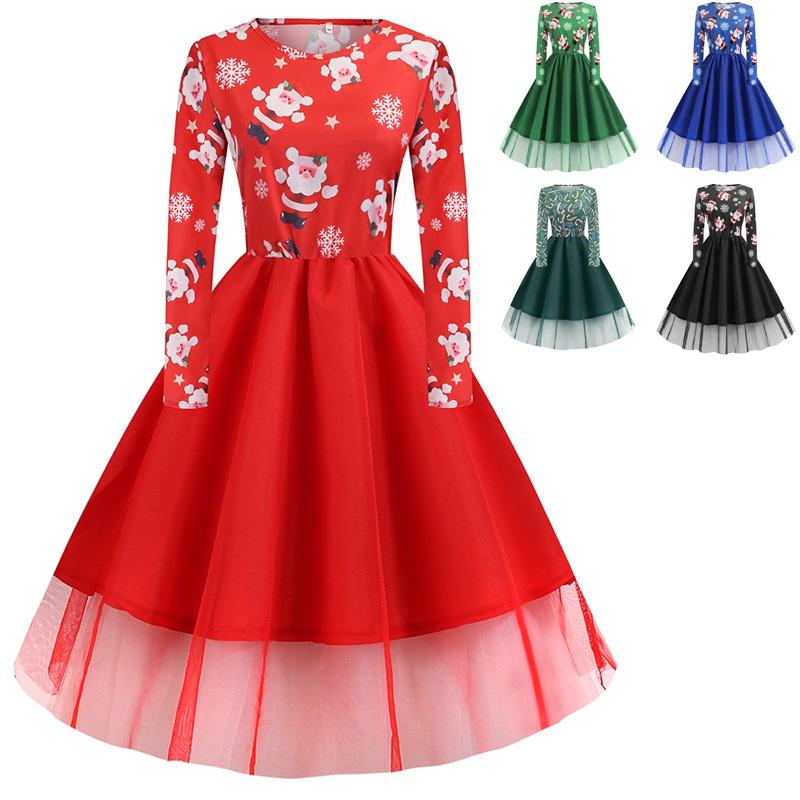 Stylish Women's Christmas Costume Midi Dress With Charming Santa Bow And Elegant A-line Design