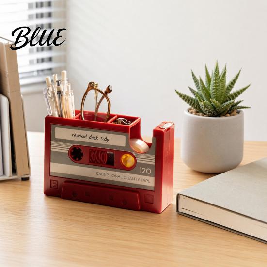Retro Tape Shape Pen Holder Cassette Holder Creative Desk Organizer with Slots