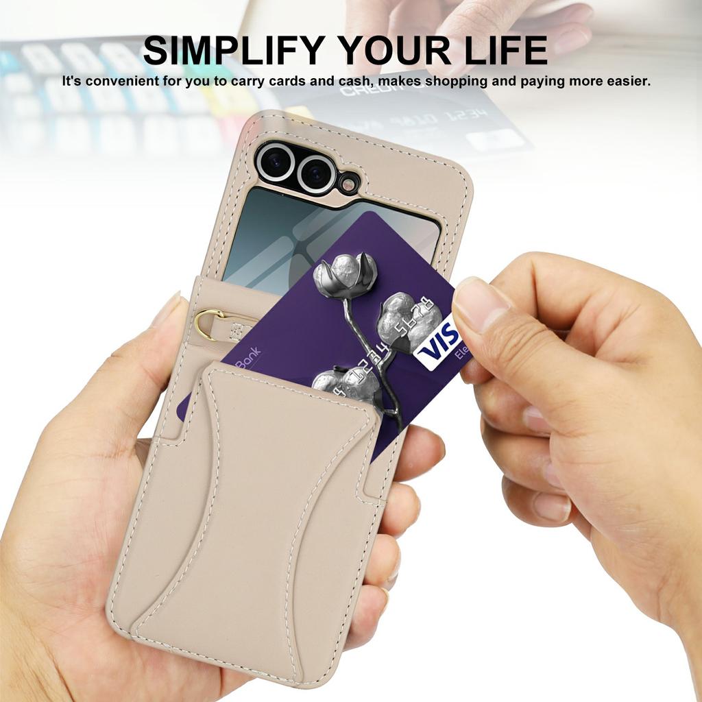 For Samsung Galaxy Z Flip5 5G Case Kickstand Leather+PC Folding Phone Cover with HD Screen Protector/Straps