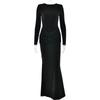 Elegantes schwarzes Faltenkleid in schmaler Passform mit langen Ärmeln für Damen