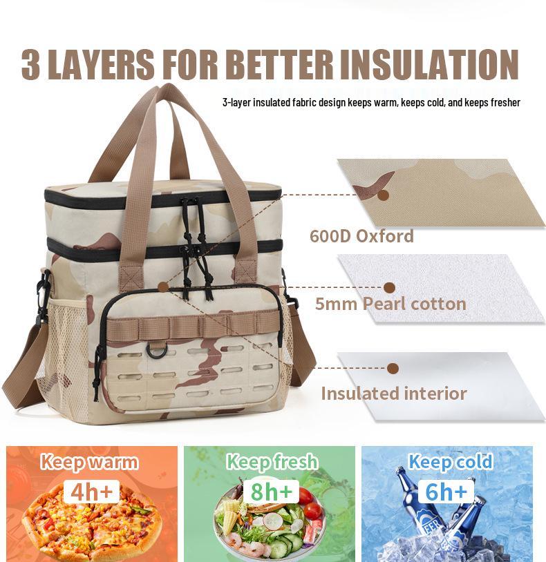 Crossbody Portable Insulated Picnic Bag - Double Layer Aluminum Foil, Large Capacity for Outdoor Camping
