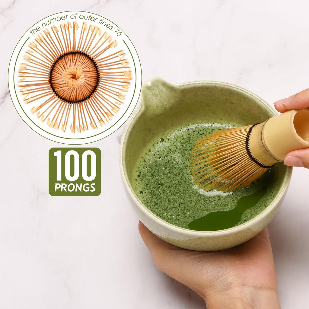 DiDiBirDi Matcha Tea Ceremony Includes Matcha Matcha Whisk Matcha Bamboo Traditional Bamboo and Stainless Steel Sieve Set, 5-Piece Set, Bowl, Stand,