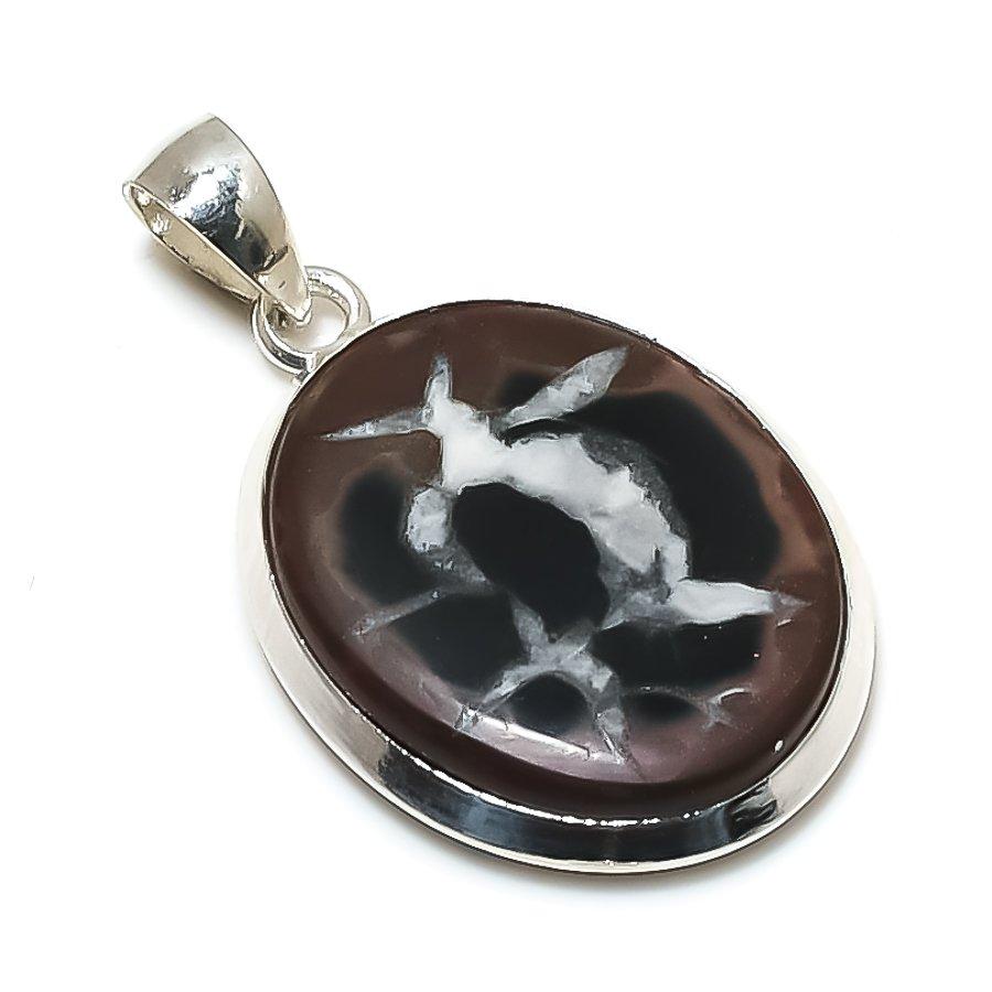 Mud Crack Fossil Gemstone 925 Sterling Silver Jewelry Pendant 1.50" GK-6287